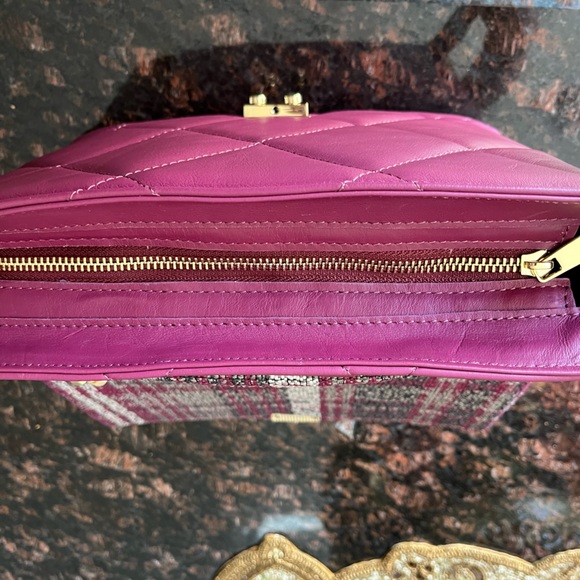 Michelle Moon Quilted Leather And Tweed Two-Tone Fabric Bag in Plum And Grey - Picture 11 of 16